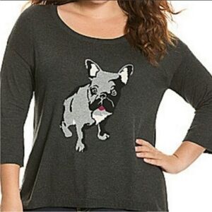 Lane Bryant French Bulldog Sweater Pullover Grey